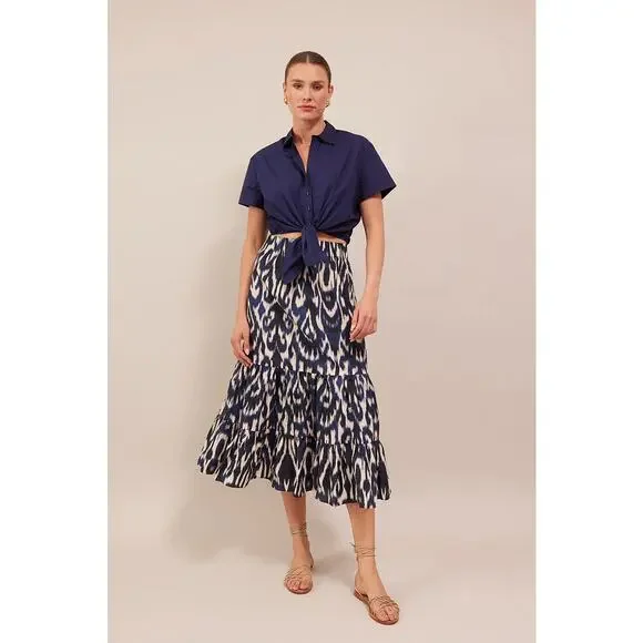 CARA CARA Asbury Button Down Cropped Top in Evening Blue Medium M